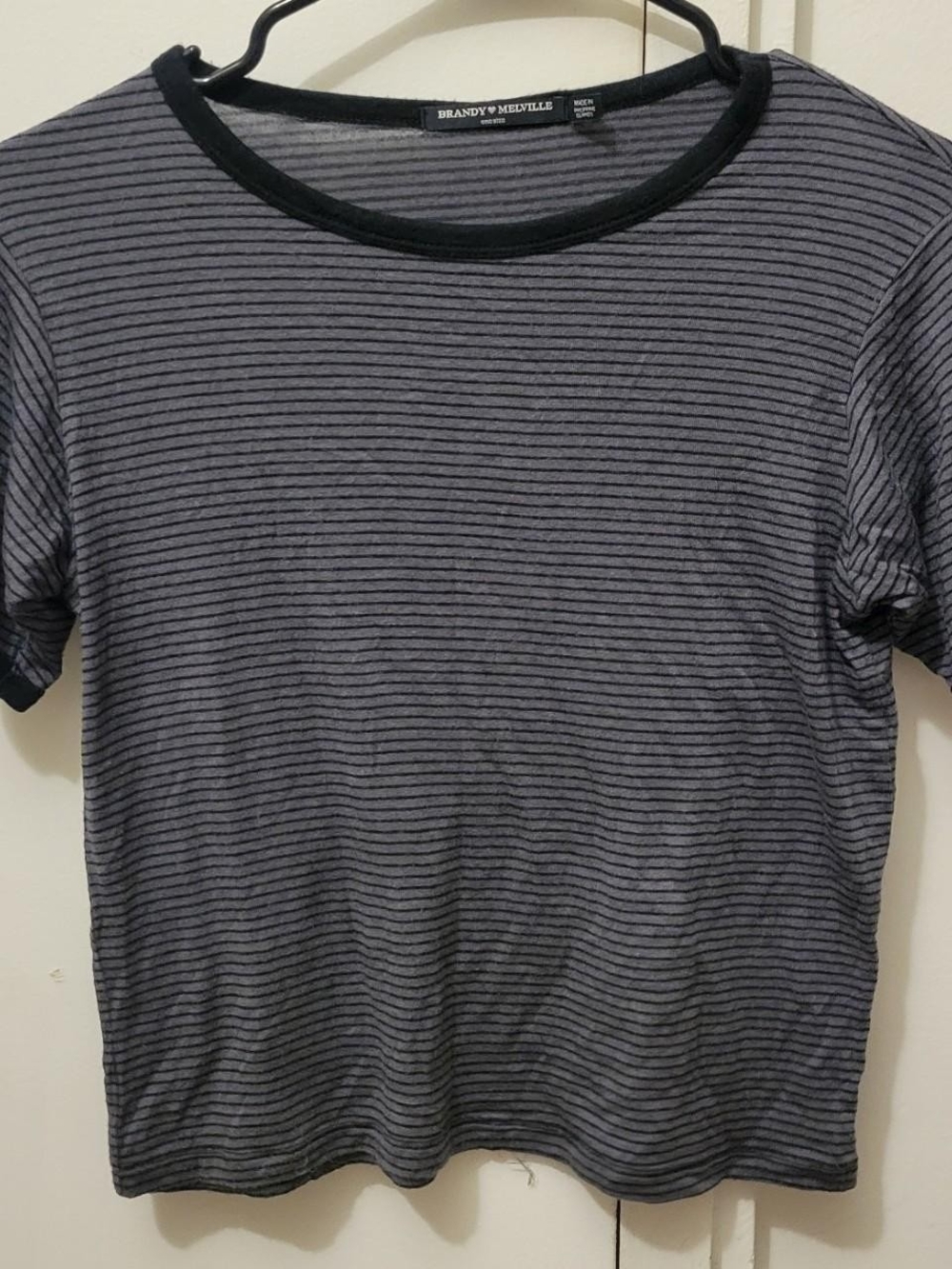 Brandy Melville Charcoal and Navy Striped Tee